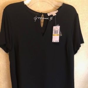 Michael Kors Petite Short-Sleeve Chain-Keyhole top